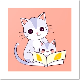 Mother Cat Reading to Her Kitten Posters and Art